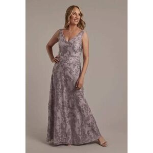 Oleg Cassini Embroidered A-Line Gown Chiffon Wrap Mauve New Size 6